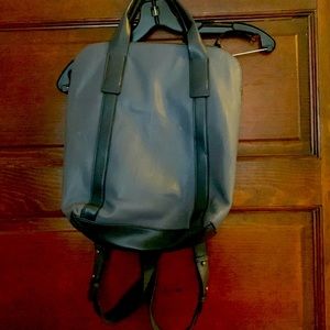Blue handbag/backpack.